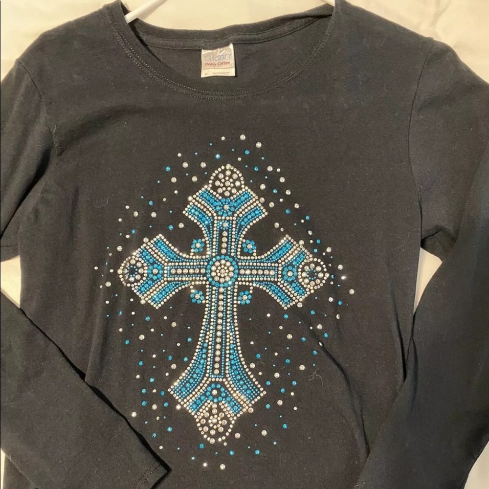 Men's SMALL/Medium Faux Diamonds & Iron Studs Cross T-Shirt